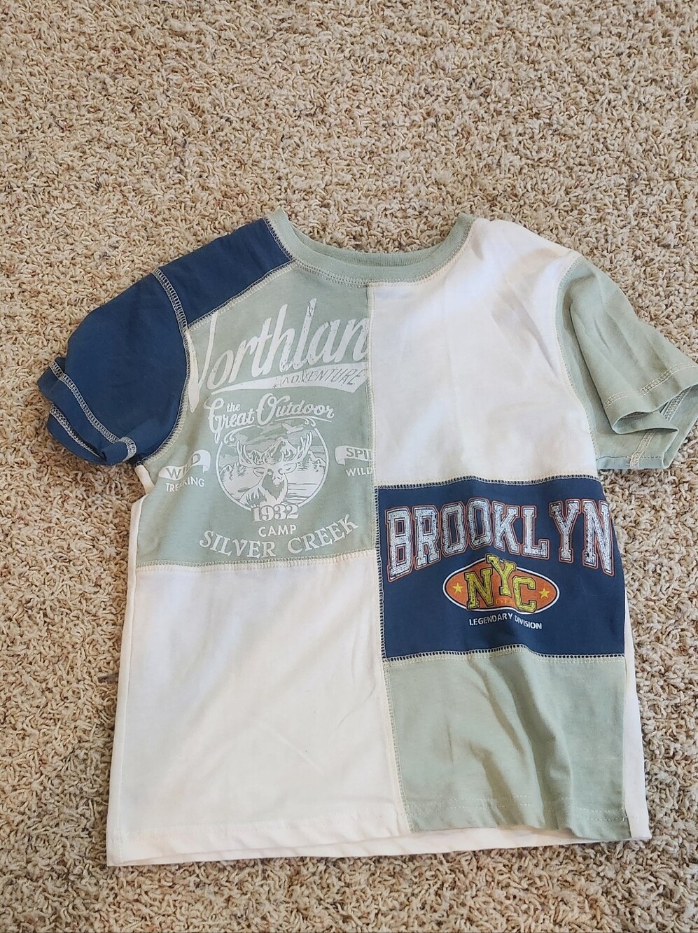 Buckle Patchwork Brooklyn Graphic Tee - Light Green, Blue & White